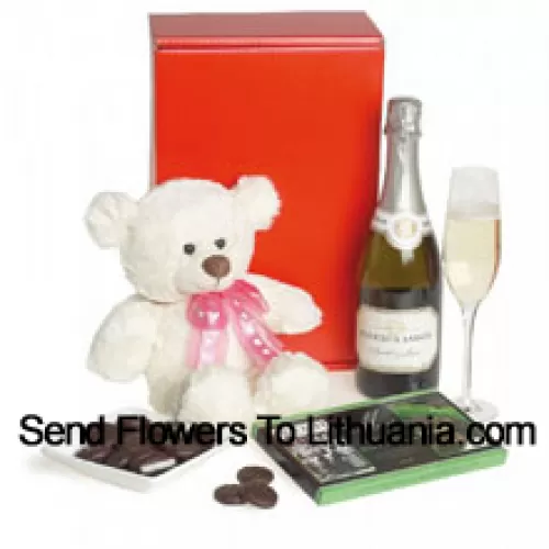 Este exclusivo cesto de vino viene con Pierre Legendre Brut Sparkling (Francia) acompañado de un osito de peluche blanco lindo de 8 pulgadas y una caja de chocolate importado. (El contenido de la cesta, incluido el vino, puede variar según la temporada y la ubicación de entrega. En caso de no disponibilidad de cierto producto, lo sustituiremos por un producto de igual o mayor valor)