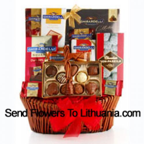 Basket Containing Assorted Chocolates and Snacks